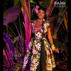 🦄 Laura Byrnes Pele Dress & Bolero tiki Hawaiian